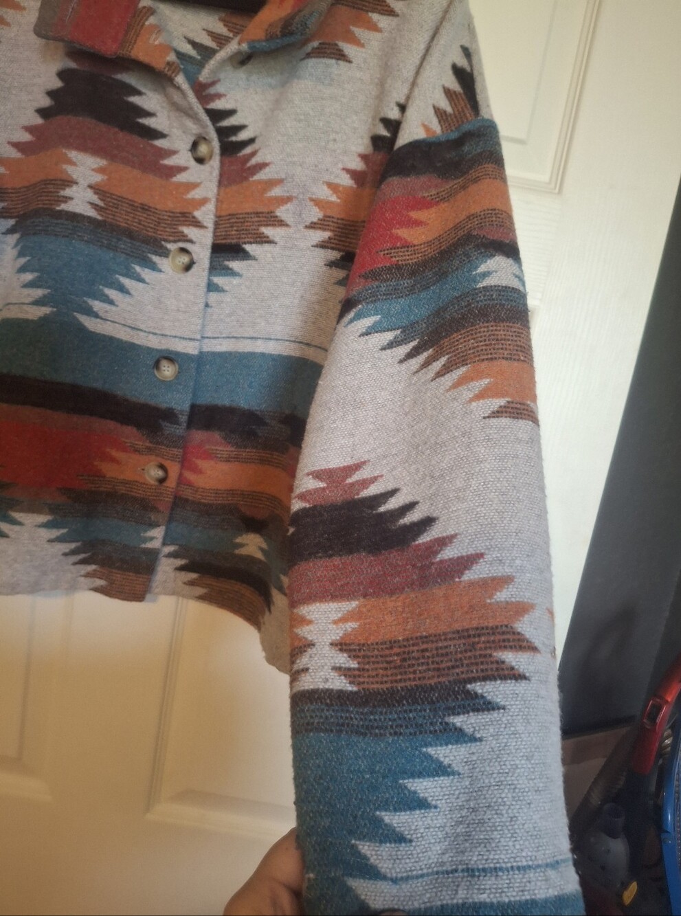 Blue B Aztec Pattern Button-Front Jacket - Picture 2 of 8